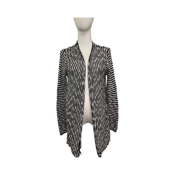 O’Neill Black White Open Front Cardigan Sweater Size S 100% Cotton Boho Drape - Picture 1 of 7